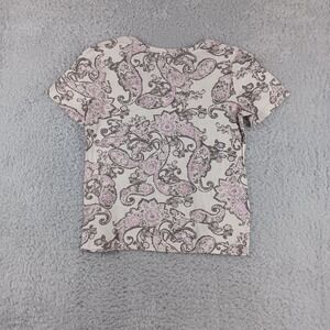 Coral Bay Womens Small Pink Grey Paisley Scoop Neck Short Sleeve Cotton T-Shirt